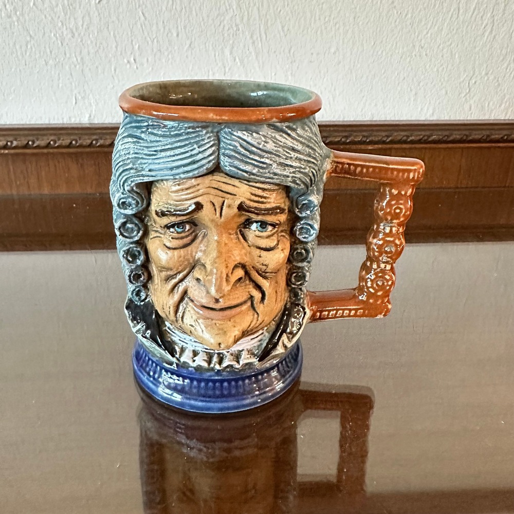 Vintage Hand Painted Italy Ceramic Toby Jug Character Mug Powdered Wig Man
